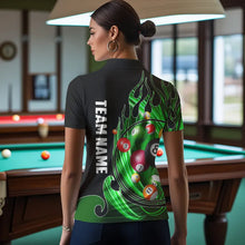 Load image into Gallery viewer, 3D Billiard Balls Fire Flame Custom Pool Shirts For Women, Billiard League Team Jerseys | Green TDM3754