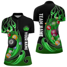 Load image into Gallery viewer, 3D Billiard Balls Fire Flame Custom Pool Shirts For Women, Billiard League Team Jerseys | Green TDM3754