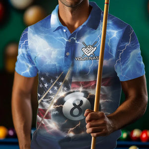 American Flag Thunder Lightning 8 Ball Pool Billiard Shirts For Men Customized Billiard Team Jersey TDM3756