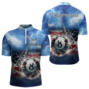 American Flag Thunder Lightning 8 Ball Pool Billiard Shirts For Men Customized Billiard Team Jersey TDM3756