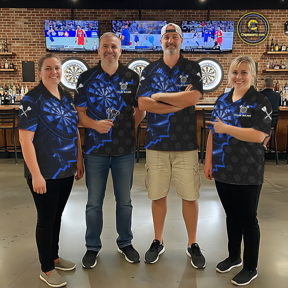 Blue Dartboard Ligthning Darts Shirt For Women Custom Darts Jersey Team Polo & Quarter Zip TDM6110