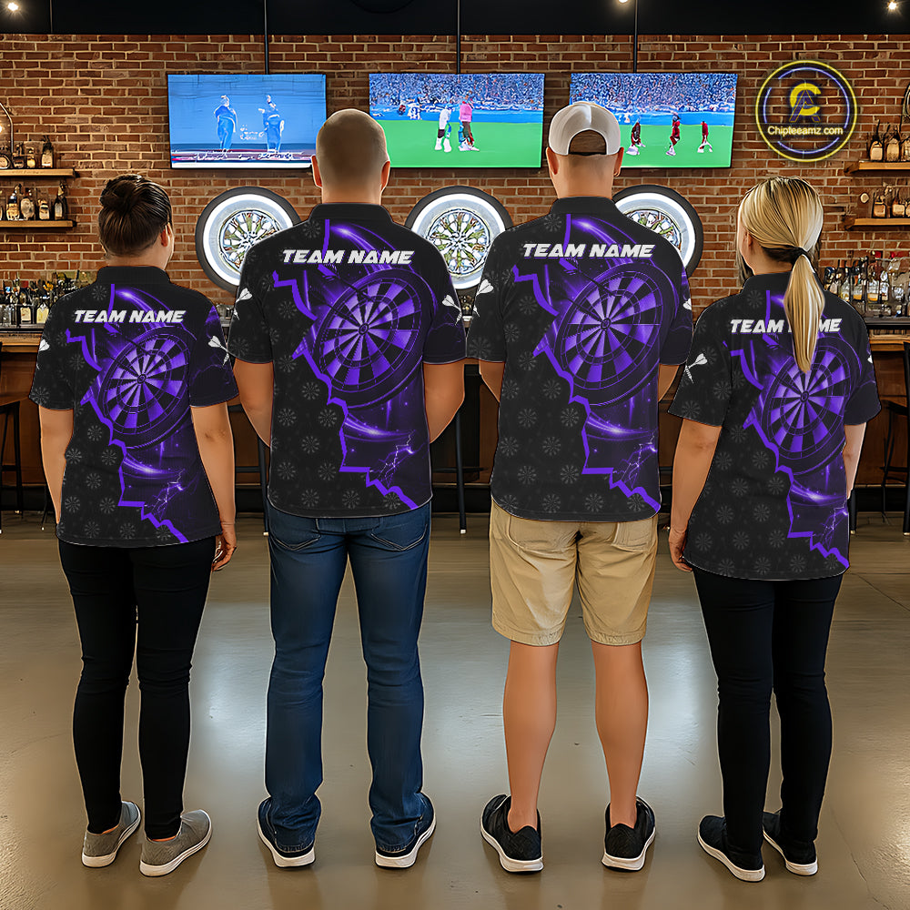 Purple Dartboard Ligthning Darts Shirt For Men Custom Darts Jersey Team Polo & Quarter Zip TDM6111