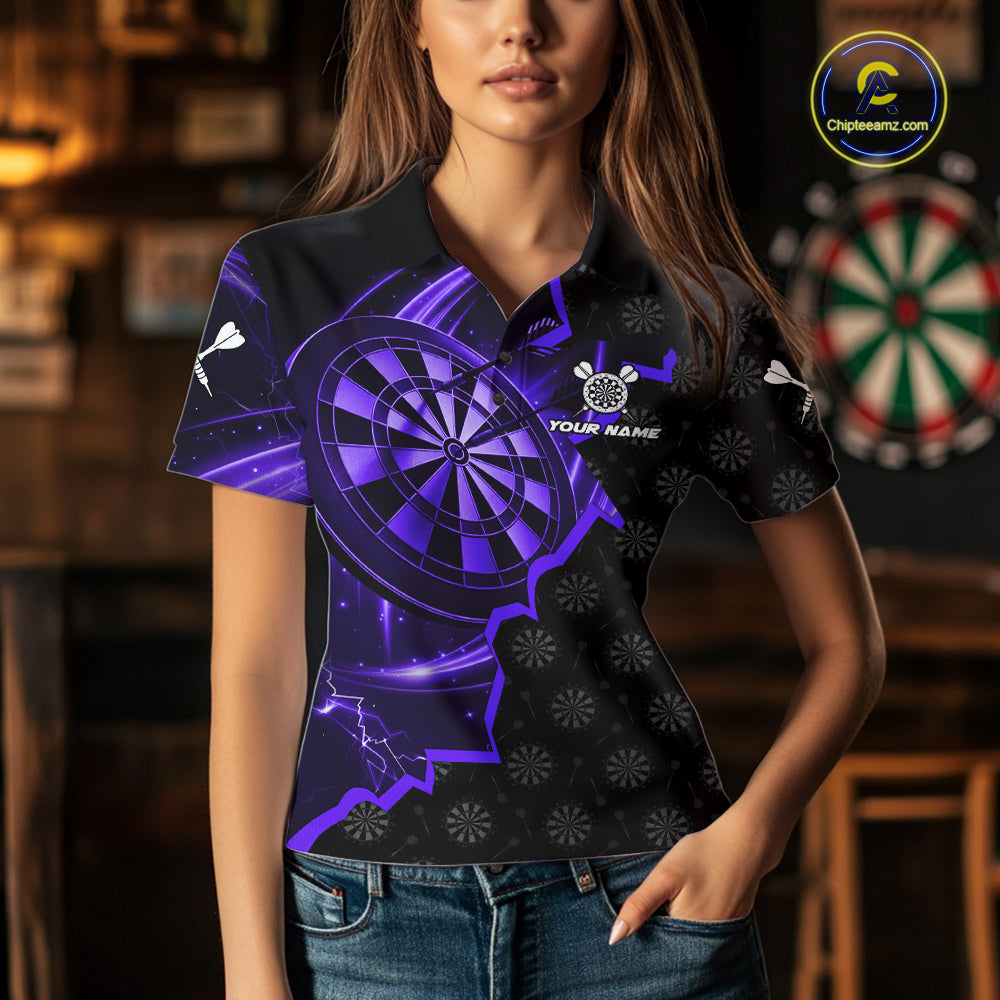 Purple Dartboard Ligthning Darts Shirt For Women Custom Darts Jersey Team Polo & Quarter Zip TDM6111
