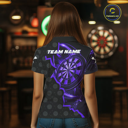 Purple Dartboard Ligthning Darts Shirt For Women Custom Darts Jersey Team Polo & Quarter Zip TDM6111