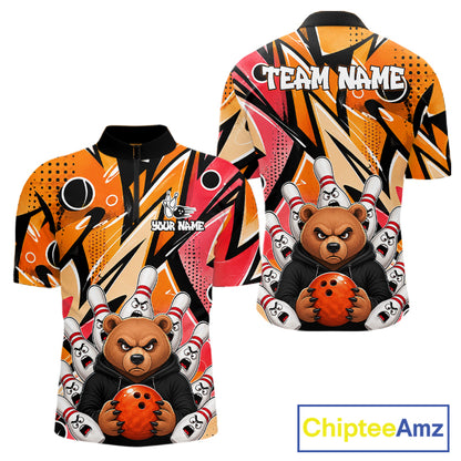 Personalized Funny Bear Graffiti Bowling Jersey For Men, Custom Bowling Team Shirts Polo & 1/4 Zip TDM6548