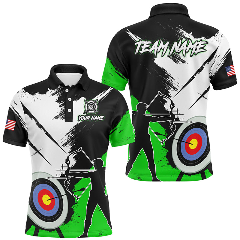 Personalized Grunge Archery Polo And 1/4 Zip Shirts For Men Custom Archery Team Jerseys |Green TDM2055