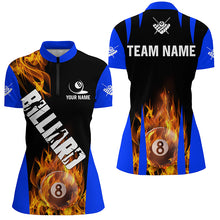 Load image into Gallery viewer, Personalized Flame 8 Ball Pool Fire Billiard Shirts For Women Custom Blue And Black Billiard Jerseys TDM2058