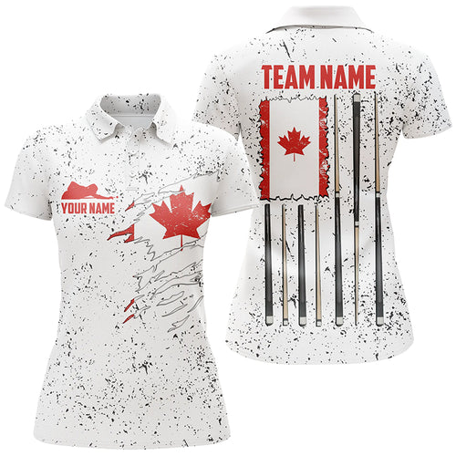 Canadian Flag Billiard Player Personalized Polo Shirts For Women, Custom Canada Billiard Shirts  TDM0139