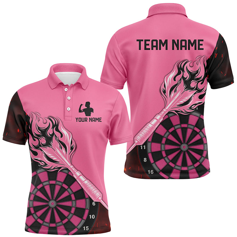 Custom Pink Darts Jerseys For Men Personalized Flame Arrow Darts Polo & Quarter Zip Shirts For Team TDM2530