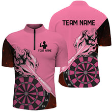 Load image into Gallery viewer, Custom Pink Darts Jerseys For Men Personalized Flame Arrow Darts Polo &amp; Quarter Zip Shirts For Team TDM2530