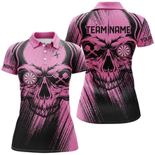 Load image into Gallery viewer, Personalized Pink Grunge Skull Darts Polo &amp; Quarter-Zip Shirt For Women Custom Cool Darts Team Jersey TDM2531