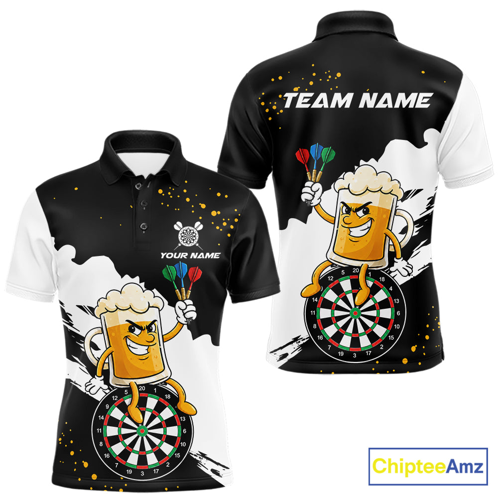 Black And White Funny Beer Darts Shirts For Men Custom Drinking Darts Team Jersey Polo & 1/4 Zip TDM7576