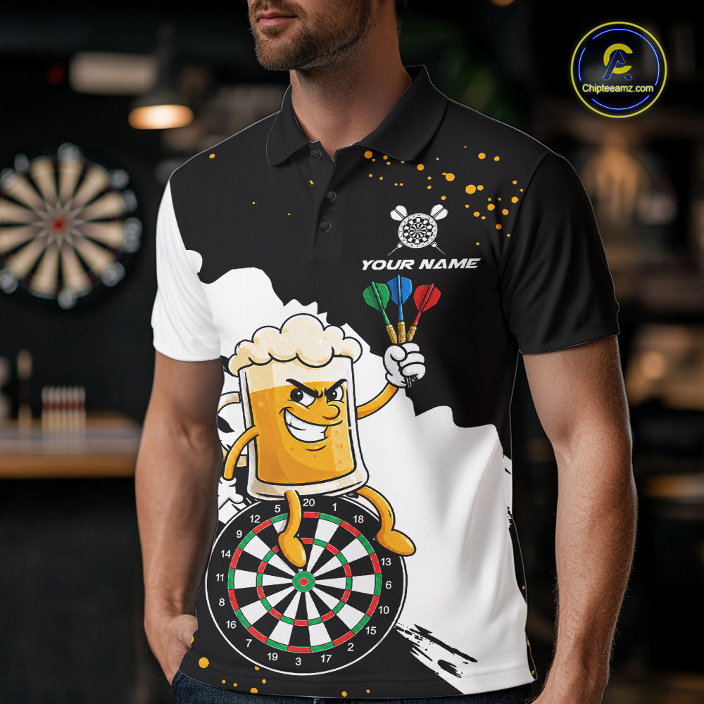 Black And White Funny Beer Darts Shirts For Men Custom Drinking Darts Team Jersey Polo & 1/4 Zip TDM7576