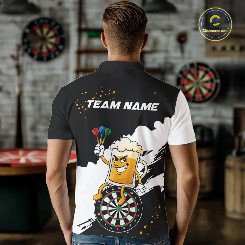 Black And White Funny Beer Darts Shirts For Men Custom Drinking Darts Team Jersey Polo & 1/4 Zip TDM7576