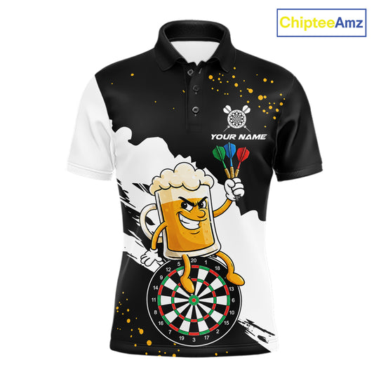 Black And White Funny Beer Darts Shirts For Men Custom Drinking Darts Team Jersey Polo & 1/4 Zip TDM7576