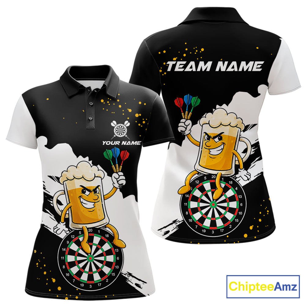 Black And White Funny Beer Darts Shirts For Women Custom Drinking Darts Team Jersey Polo & 1/4 Zip TDM7576