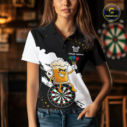Black And White Funny Beer Darts Shirts For Women Custom Drinking Darts Team Jersey Polo & 1/4 Zip TDM7576