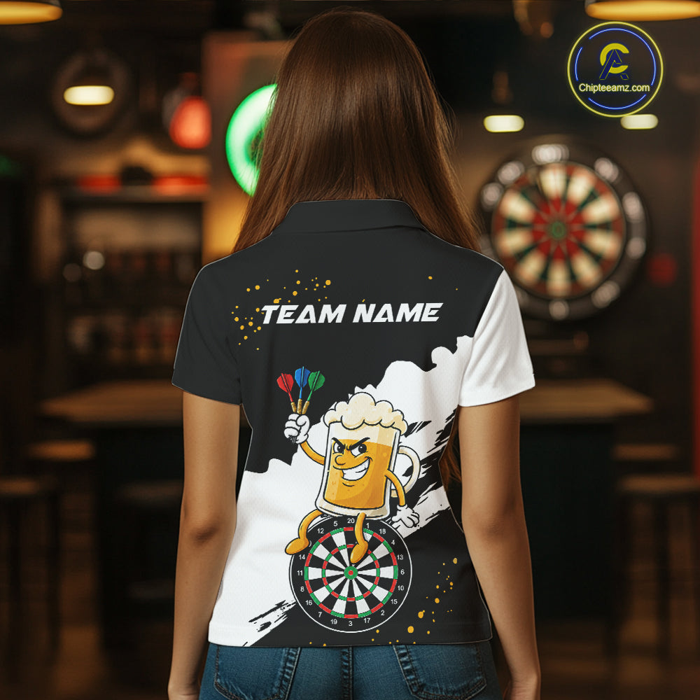 Black And White Funny Beer Darts Shirts For Women Custom Drinking Darts Team Jersey Polo & 1/4 Zip TDM7576