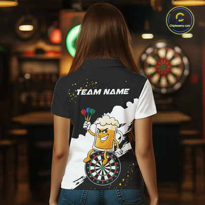 Black And White Funny Beer Darts Shirts For Women Custom Drinking Darts Team Jersey Polo & 1/4 Zip TDM7576