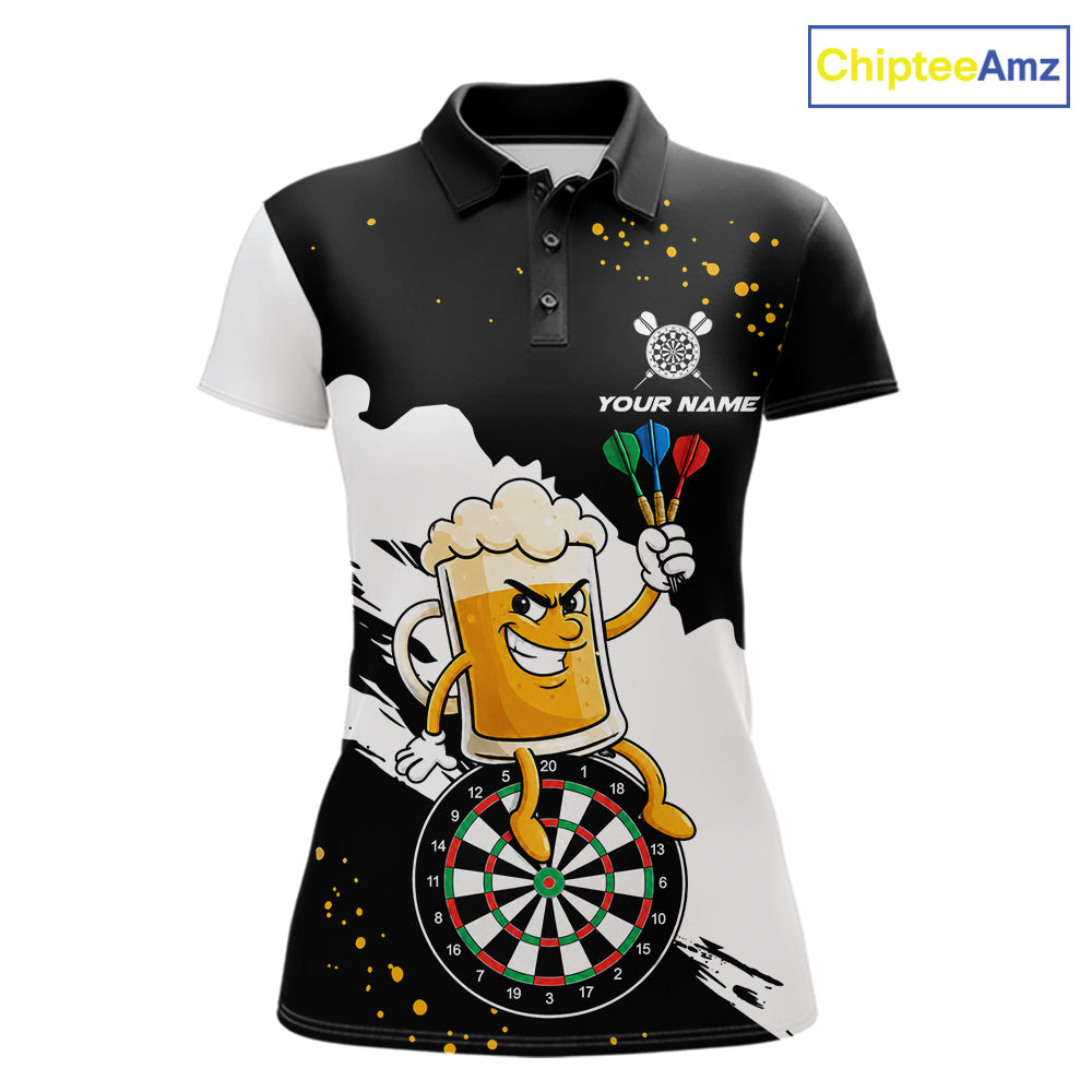 Black And White Funny Beer Darts Shirts For Women Custom Drinking Darts Team Jersey Polo & 1/4 Zip TDM7576