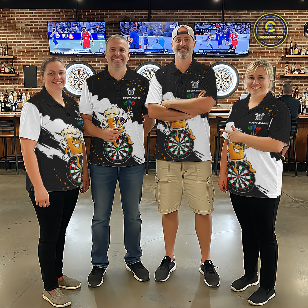 Black And White Funny Beer Darts Shirts For Men Custom Drinking Darts Team Jersey Polo & 1/4 Zip TDM7576