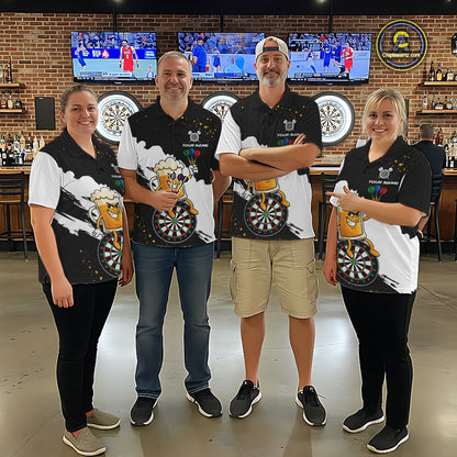 Black And White Funny Beer Darts Shirts For Men Custom Drinking Darts Team Jersey Polo & 1/4 Zip TDM7576