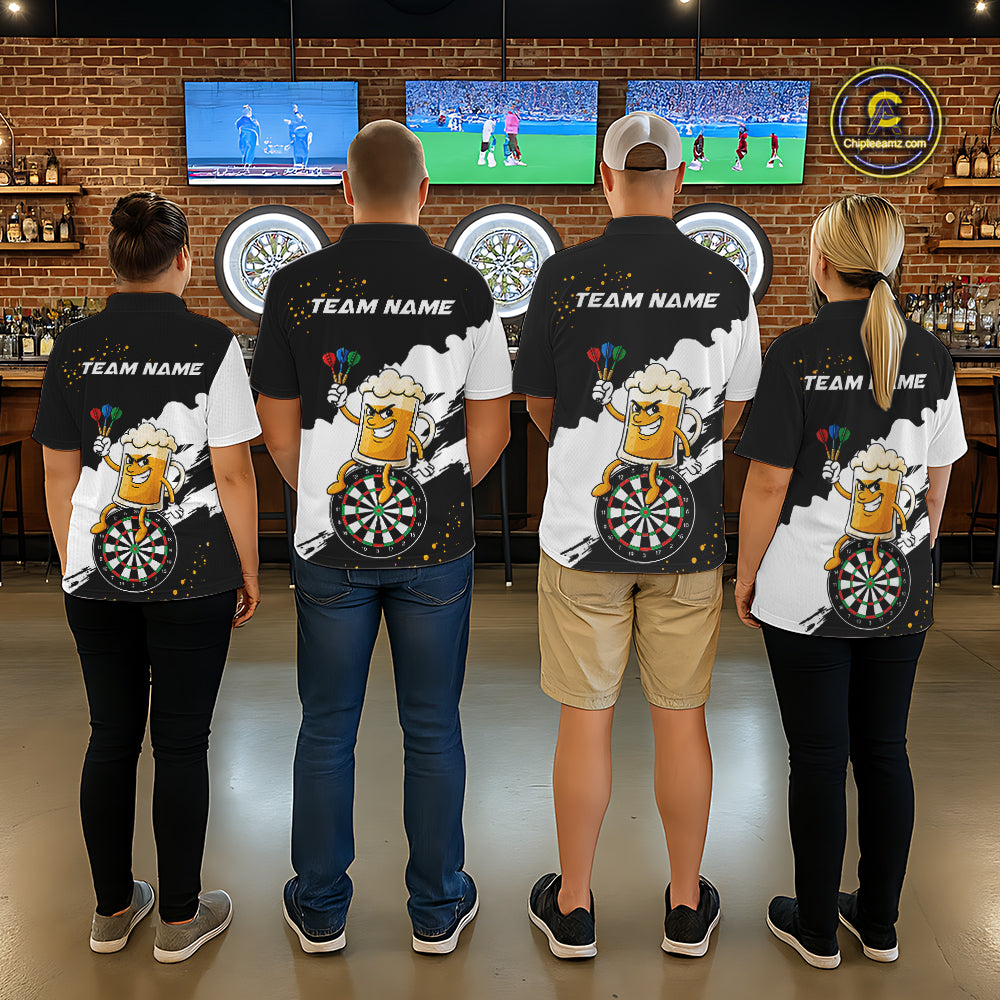Black And White Funny Beer Darts Shirts For Men Custom Drinking Darts Team Jersey Polo & 1/4 Zip TDM7576