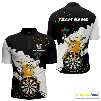 Black And White Funny Beer Darts Shirts For Men Custom Drinking Darts Team Jersey Polo & 1/4 Zip TDM7576