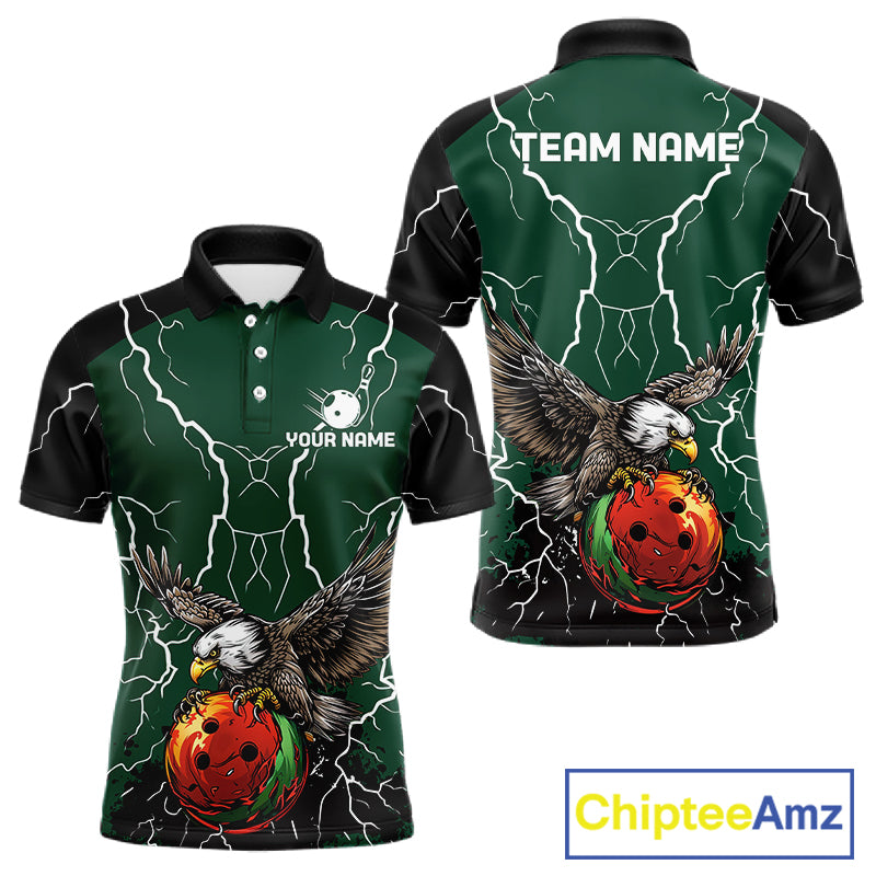 Thunder Lightning Storm Custom Eagle Bowling Shirts For Men Personalized Bowling Team Jersey |Green TDM7577