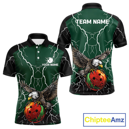 Thunder Lightning Storm Custom Eagle Bowling Shirts For Men Personalized Bowling Team Jersey |Green TDM7577