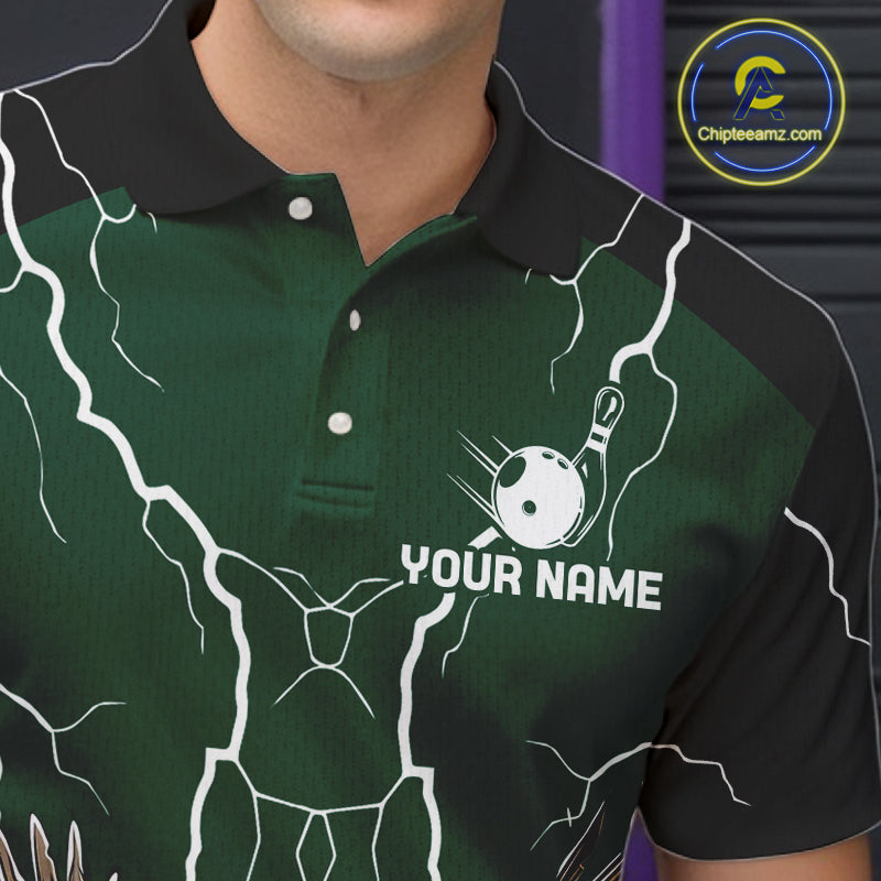 Thunder Lightning Storm Custom Eagle Bowling Shirts For Men Personalized Bowling Team Jersey |Green TDM7577