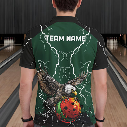 Thunder Lightning Storm Custom Eagle Bowling Shirts For Men Personalized Bowling Team Jersey |Green TDM7577