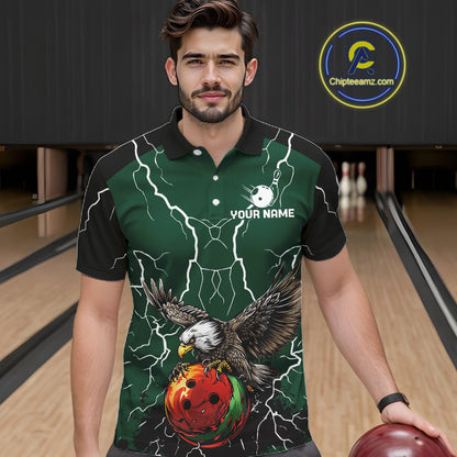 Thunder Lightning Storm Custom Eagle Bowling Shirts For Men Personalized Bowling Team Jersey |Green TDM7577