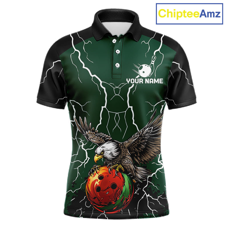 Thunder Lightning Storm Custom Eagle Bowling Shirts For Men Personalized Bowling Team Jersey |Green TDM7577