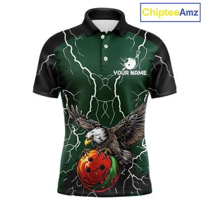 Thunder Lightning Storm Custom Eagle Bowling Shirts For Men Personalized Bowling Team Jersey |Green TDM7577