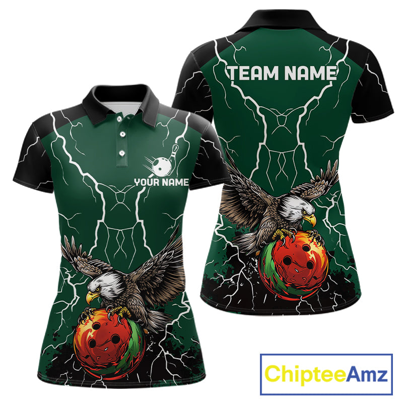 Thunder Lightning Storm Custom Eagle Bowling Shirts For Women Personalized Bowling Team Jersey |Green TDM7577