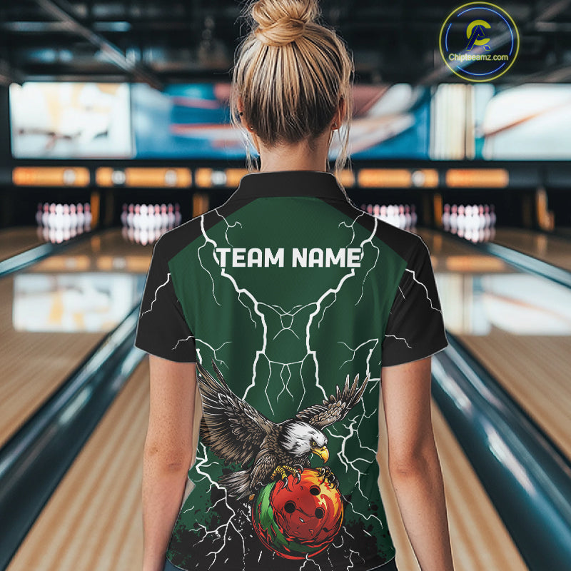 Thunder Lightning Storm Custom Eagle Bowling Shirts For Women Personalized Bowling Team Jersey |Green TDM7577