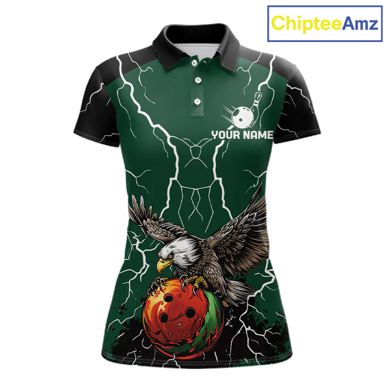 Thunder Lightning Storm Custom Eagle Bowling Shirts For Women Personalized Bowling Team Jersey |Green TDM7577