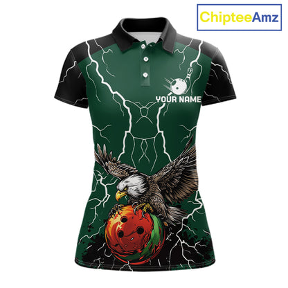 Thunder Lightning Storm Custom Eagle Bowling Shirts For Women Personalized Bowling Team Jersey |Green TDM7577