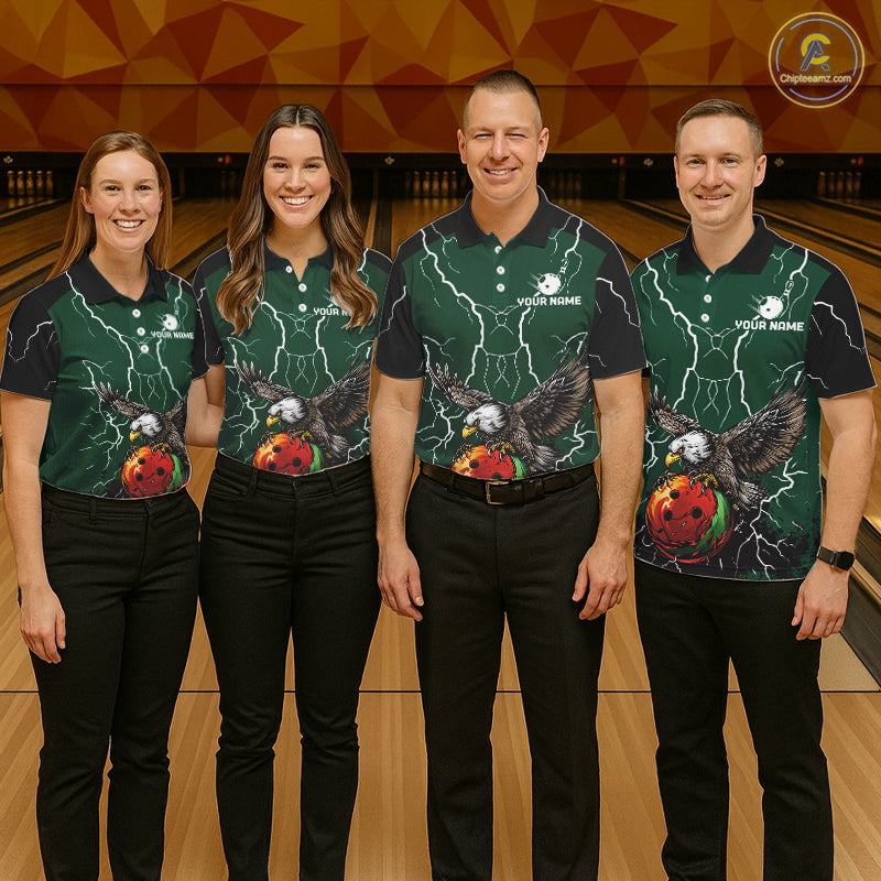Thunder Lightning Storm Custom Eagle Bowling Shirts For Women Personalized Bowling Team Jersey |Green TDM7577