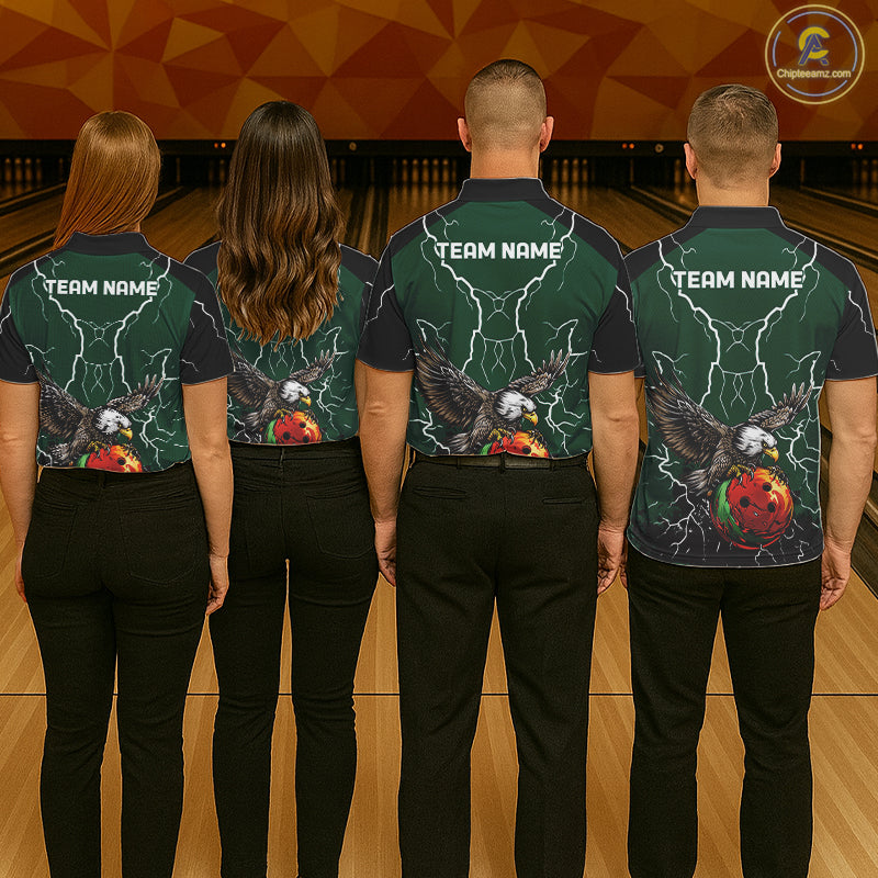 Thunder Lightning Storm Custom Eagle Bowling Shirts For Women Personalized Bowling Team Jersey |Green TDM7577