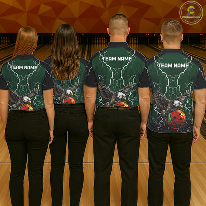 Thunder Lightning Storm Custom Eagle Bowling Shirts For Women Personalized Bowling Team Jersey |Green TDM7577