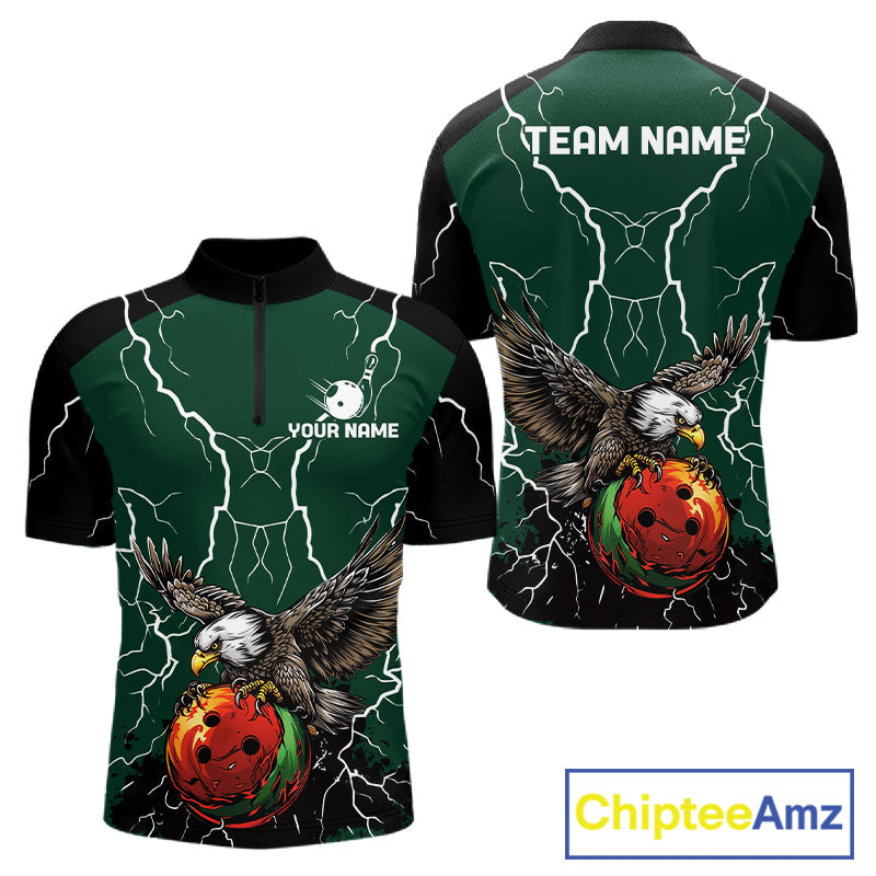 Thunder Lightning Storm Custom Eagle Bowling Shirts For Men Personalized Bowling Team Jersey |Green TDM7577