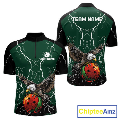 Thunder Lightning Storm Custom Eagle Bowling Shirts For Men Personalized Bowling Team Jersey |Green TDM7577