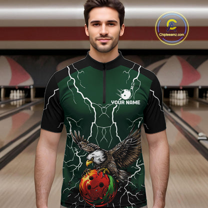 Thunder Lightning Storm Custom Eagle Bowling Shirts For Men Personalized Bowling Team Jersey |Green TDM7577
