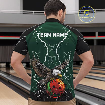 Thunder Lightning Storm Custom Eagle Bowling Shirts For Men Personalized Bowling Team Jersey |Green TDM7577