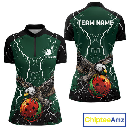 Thunder Lightning Storm Custom Eagle Bowling Shirts For Women Personalized Bowling Team Jersey |Green TDM7577