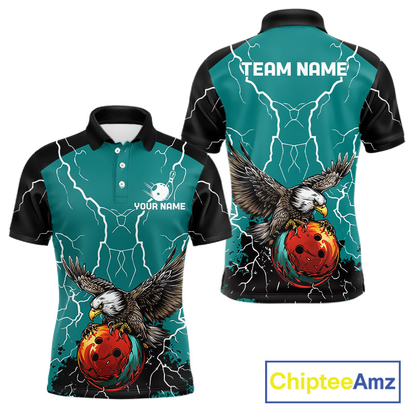 Thunder Lightning Storm Custom Eagle Bowling Shirts For Men Personalized Bowling Team Jersey |Teal TDM7578
