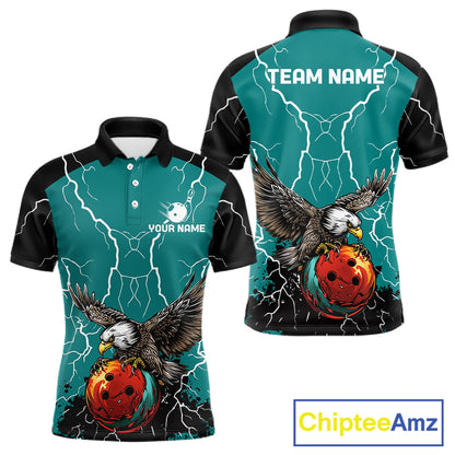Thunder Lightning Storm Custom Eagle Bowling Shirts For Men Personalized Bowling Team Jersey |Teal TDM7578