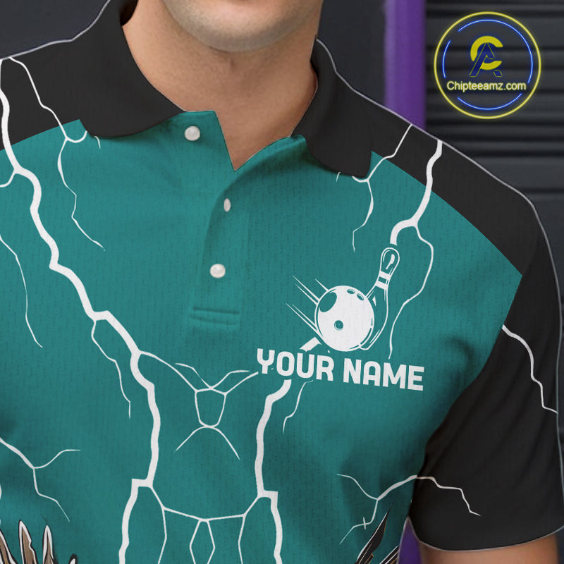 Thunder Lightning Storm Custom Eagle Bowling Shirts For Men Personalized Bowling Team Jersey |Teal TDM7578